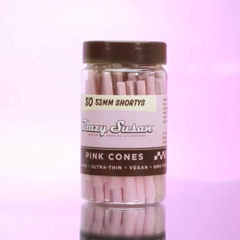 BLAZY SUSAN 53MM SHORTY PINK PRE ROLLED CONES – 50 COUNT